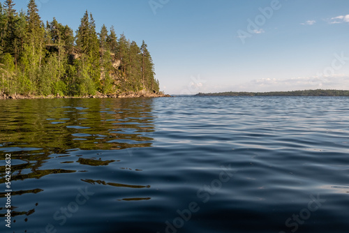 Ladoga lake. Panorama of the Republic of Karelia. Northern nature of Russia
