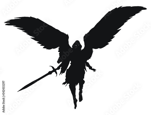 Silhouette of an angel with a sword