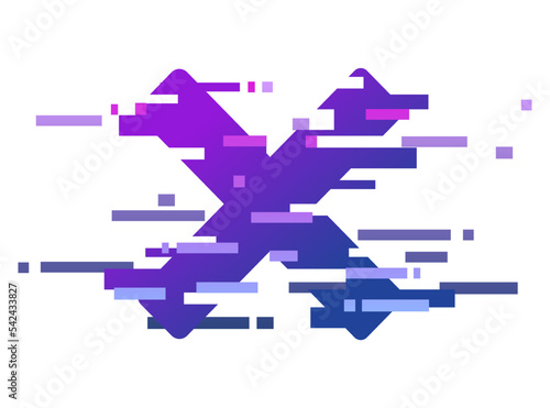 Purple distorted cross. Cancellation, refusal