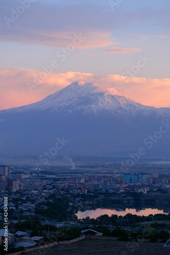 Vertical shot of Greater Ararat at sunset. Yerevan, Armenia. © Yan133/Wirestock Creators
