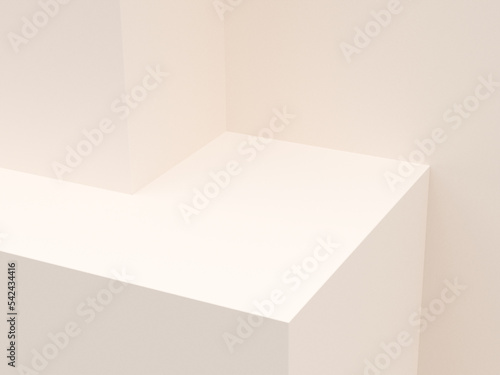 White product display podium stand background. geometric display presentation. concept display scene stage platform showcase, product, sale, banner, cosmetic. 3D rendering.