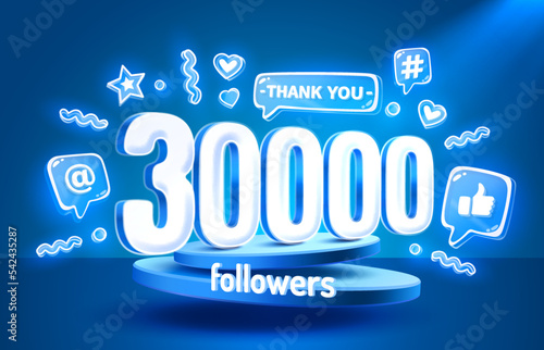 Thank you 30000 followers, peoples online social group, happy banner celebrate, Vector