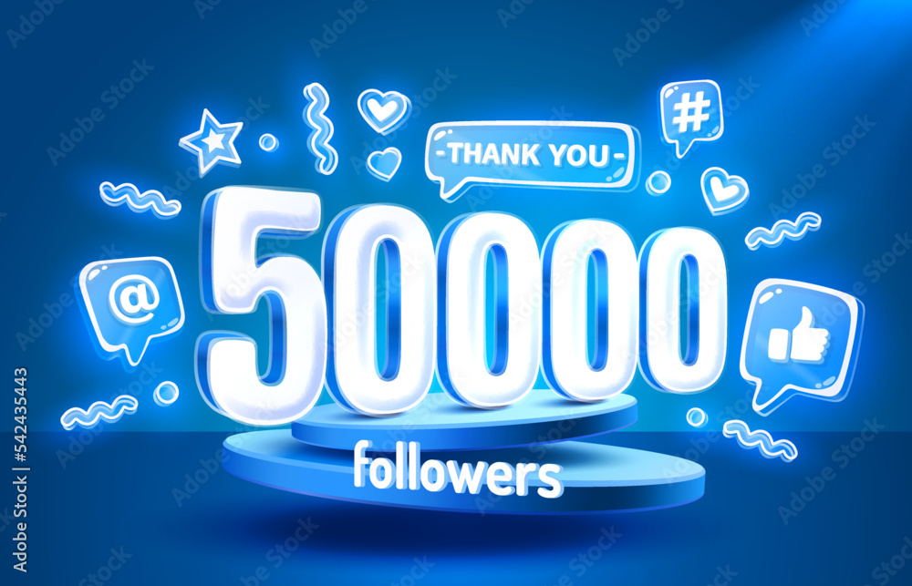Thank you 50000 followers, peoples online social group, happy banner celebrate, Vector