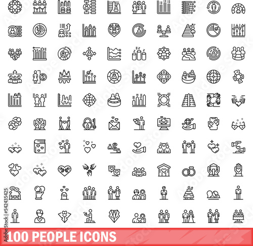 100 people icons set. Outline illustration of 100 people icons vector set isolated on white background