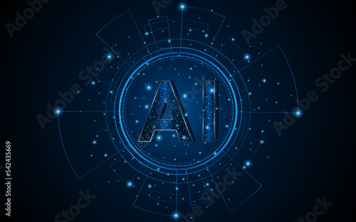 Abstract AI or artificial intelligence symbol. Modern futuristic AI technology circuit board concept.
