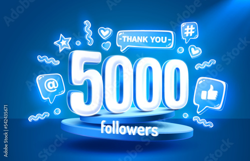 Thank you 5000 followers, peoples online social group, happy banner celebrate, Vector