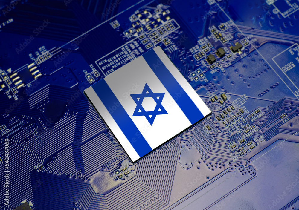 Israeli Computer Flag of Israel on CPU operating chipset computer electronic circuit ...