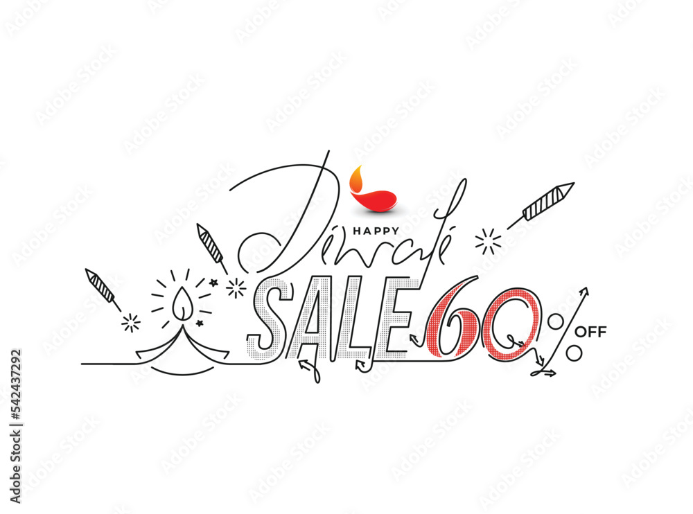 Happy Diwali with 60% off text design. Abstract vector illustration.