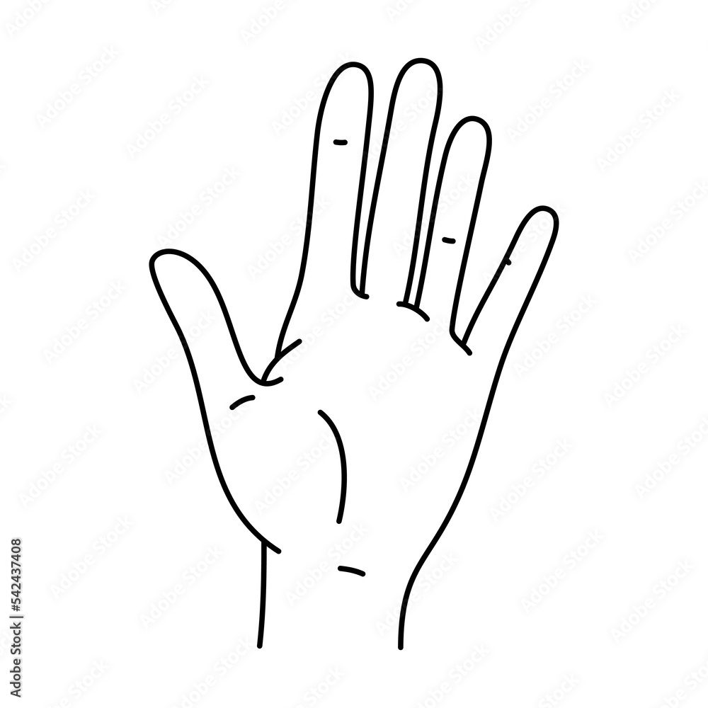 Vector simple hand illustration. Palm raised up. Outline drawing with black line. Vector simple hand illustration. Palm raised up. Outline drawing with black line.