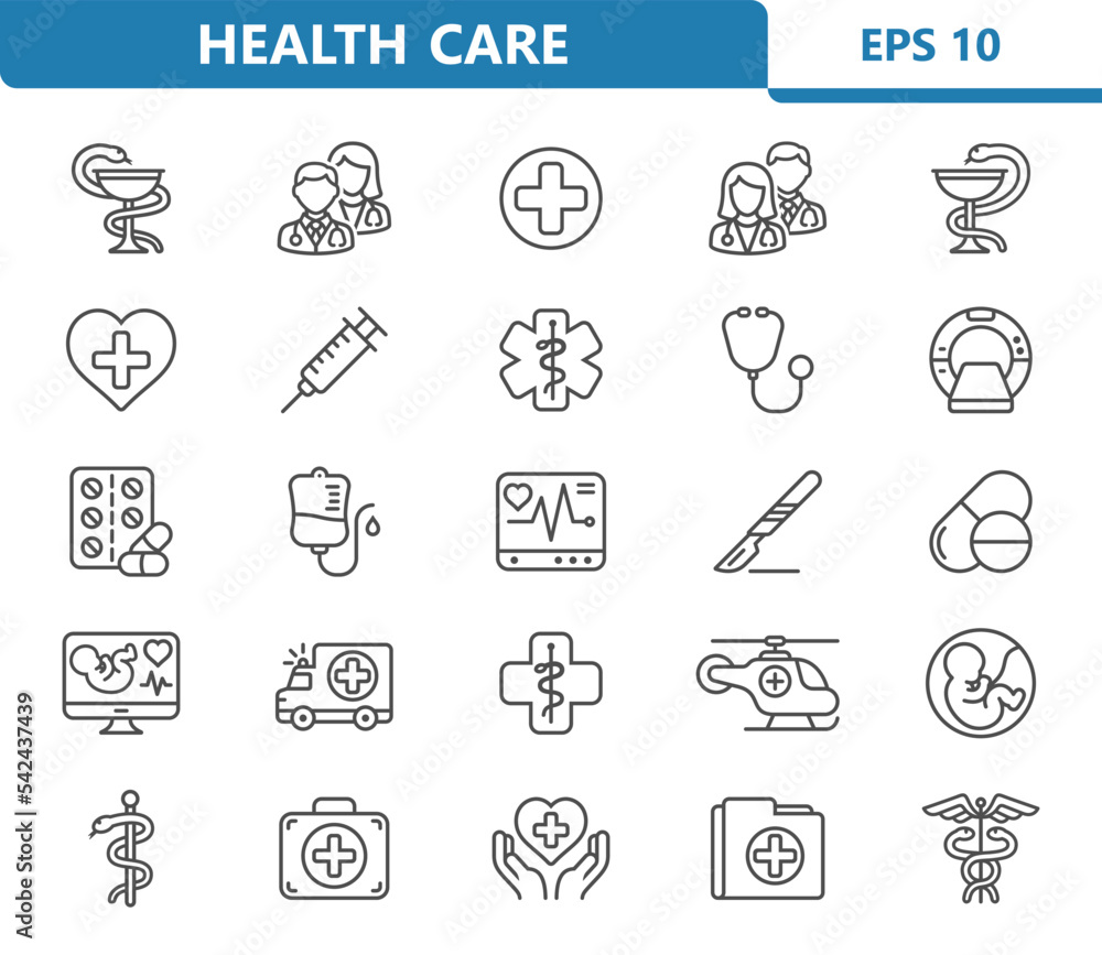 Healthcare icons. Health care, hospital, medical vector icon set