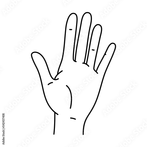 Vector simple hand illustration. Palm raised up. Outline drawing with black line.