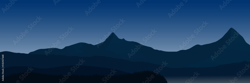 mountain and pine tree forest silhouette