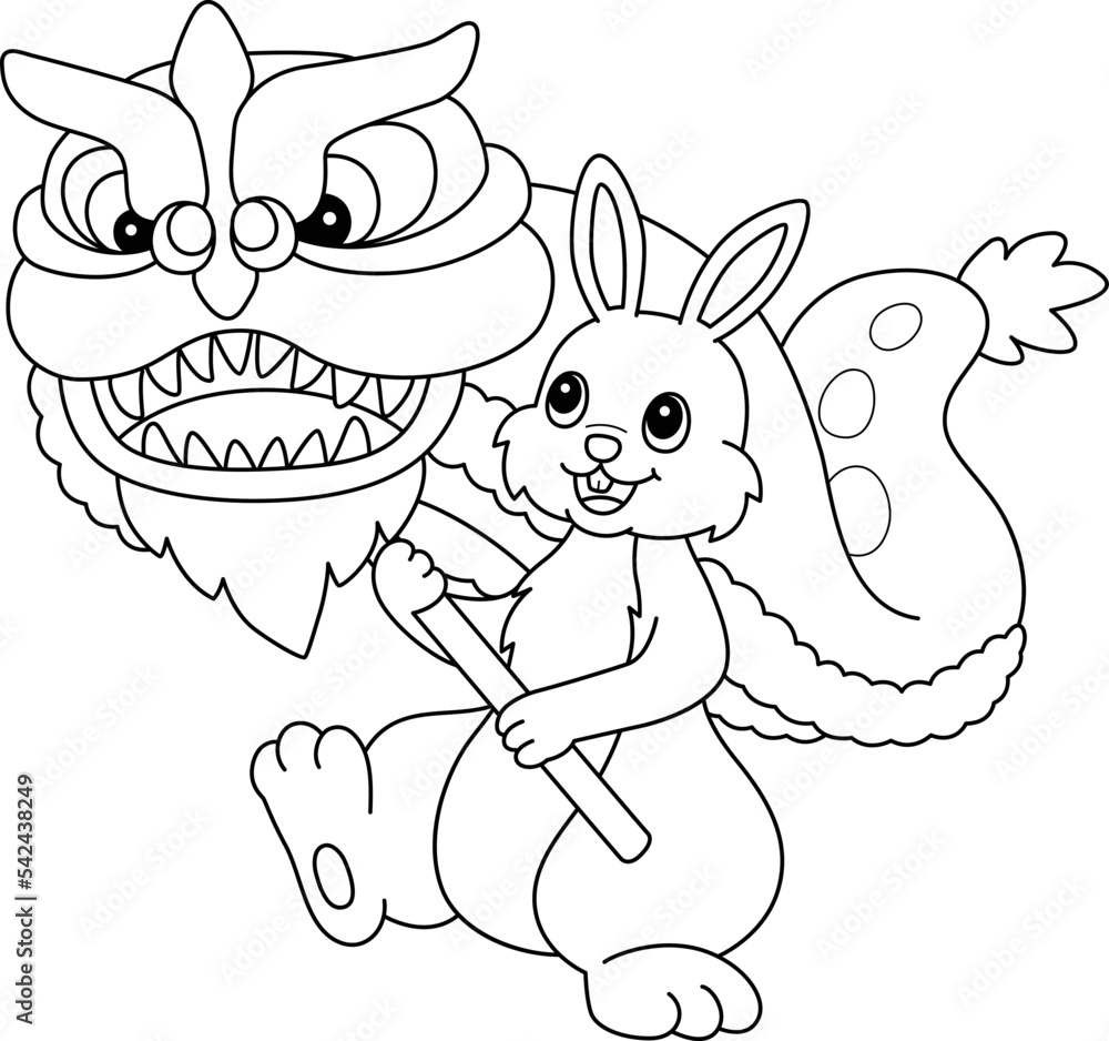 Rabbit Dragon Dancing Isolated Coloring Page Rabbit Dragon Dancing Isolated Coloring Page