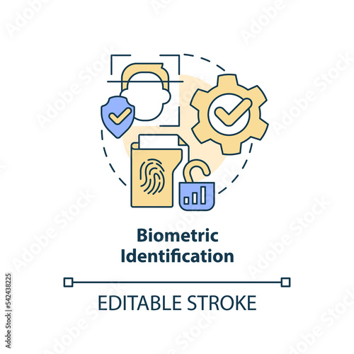 Biometric identification concept icon. Digital wallet. Secure online banking feature abstract idea thin line illustration. Isolated outline drawing. Editable stroke. Arial, Myriad Pro-Bold fonts used