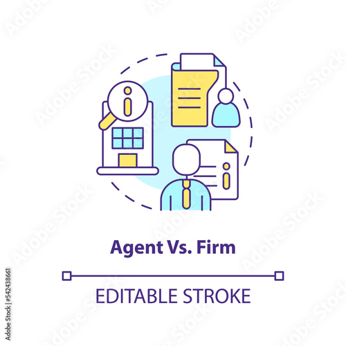 Choose between agent and firm concept icon. Right insurance company. Safety services abstract idea thin line illustration. Isolated outline drawing. Editable stroke. Arial, Myriad Pro-Bold fonts used