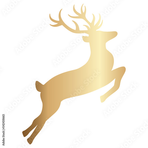 Hand drawn decorative golden Christmas reindeer. Happy New Year element for winter holidays. Vector doodle sketch illustration isolated on white background.