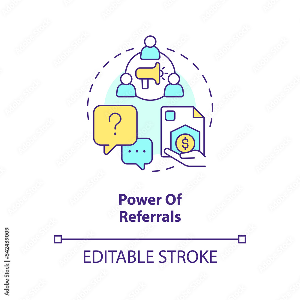 Power of referrals concept icon. Insurance company marketing. Engage clients abstract idea thin line illustration. Isolated outline drawing. Editable stroke. Arial, Myriad Pro-Bold fonts used Power of referrals concept icon. Insurance company marketing. Engage clients abstract idea thin line illustration. Isolated outline drawing. Editable stroke. Arial, Myriad Pro-Bold fonts used