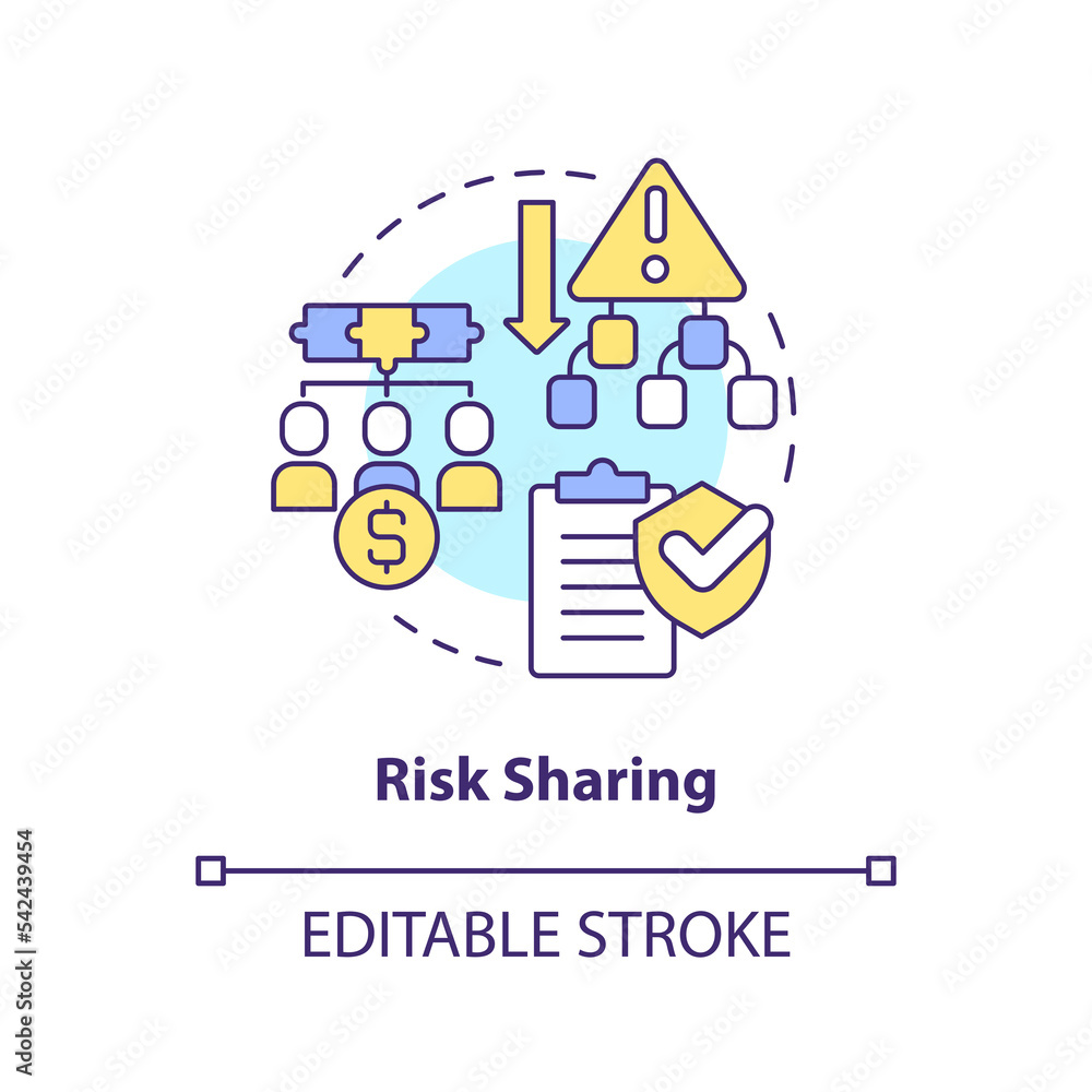 Collective risk sharing concept icon. Insurance coverage. Cooperative scheme abstract idea thin line illustration. Isolated outline drawing. Editable stroke. Arial, Myriad Pro-Bold fonts used