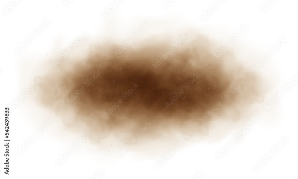 Sand cloud, sandstorm, dirty dust or brown smoke. Heavy thick smog effect. Realistic vector illustration