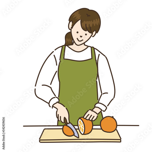  加工現場　加工　包丁　カット　女性イラスト