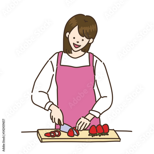  加工現場　加工　包丁　カット　女性イラスト