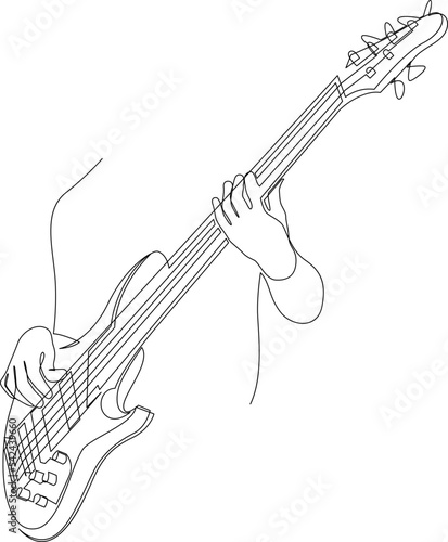 Continuous line drawing of a man playing guitar musician. Minimalist style vector illustration.