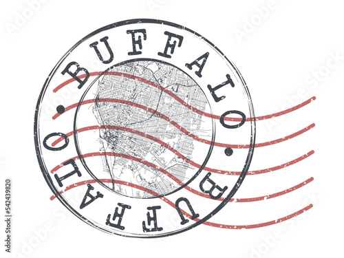Buffalo, NY, USA Stamp Map Postal. Silhouette Seal Roads and Streets. Passport Round Design. Vector Icon. Design Retro Travel National Symbol.