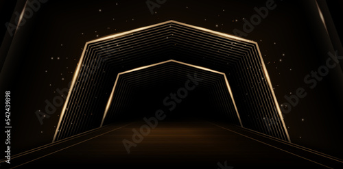 vector illustration golden stage polygonal tunnel designs for ecommerce retail shops, advertisement business agency, ads campaign marketing, email newsletter, landing page, header webs, shopping fest