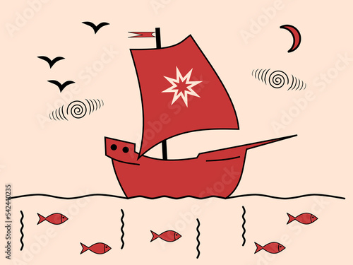 Wallpaper Mural Cartoon old sail ship in sea Torontodigital.ca