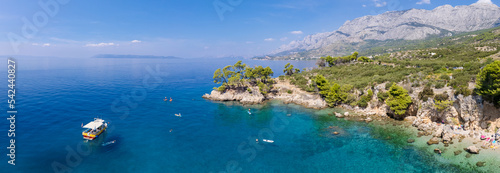 Aerial view of Jagiellonian Beach beach in Podgora, Dalmatia, Croatia