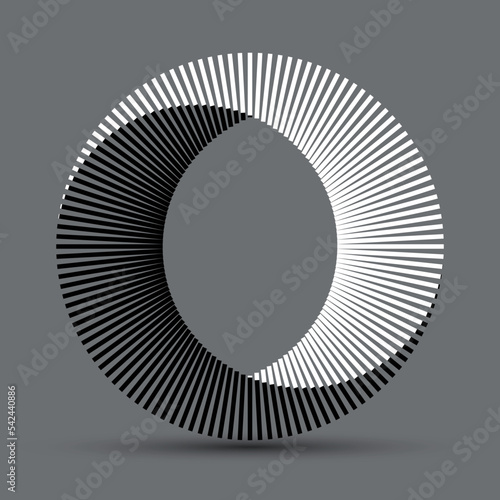 Black and white lines in circle abstract background. Yin and yang symbol. Dynamic transition illusion.
