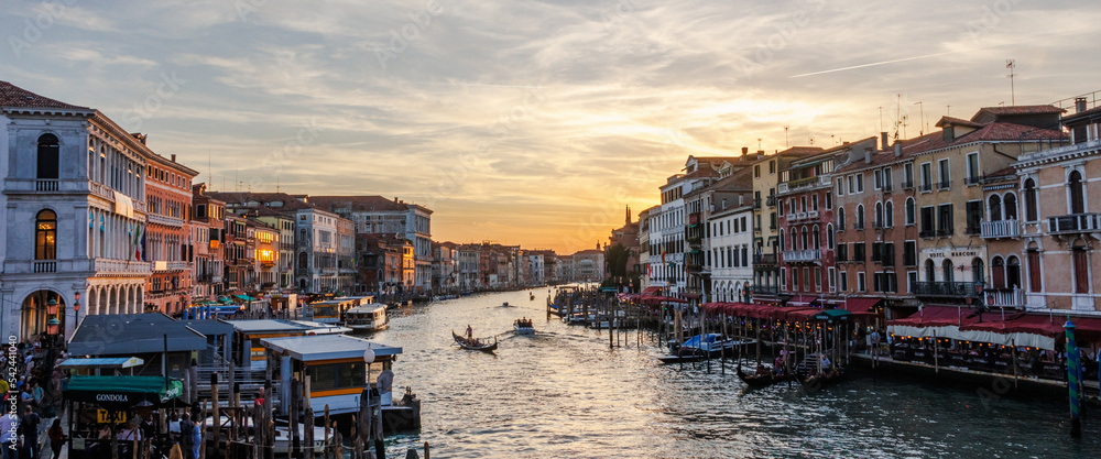Canal Grande from famous Rialto Bridge at sunset, Venice, Italy