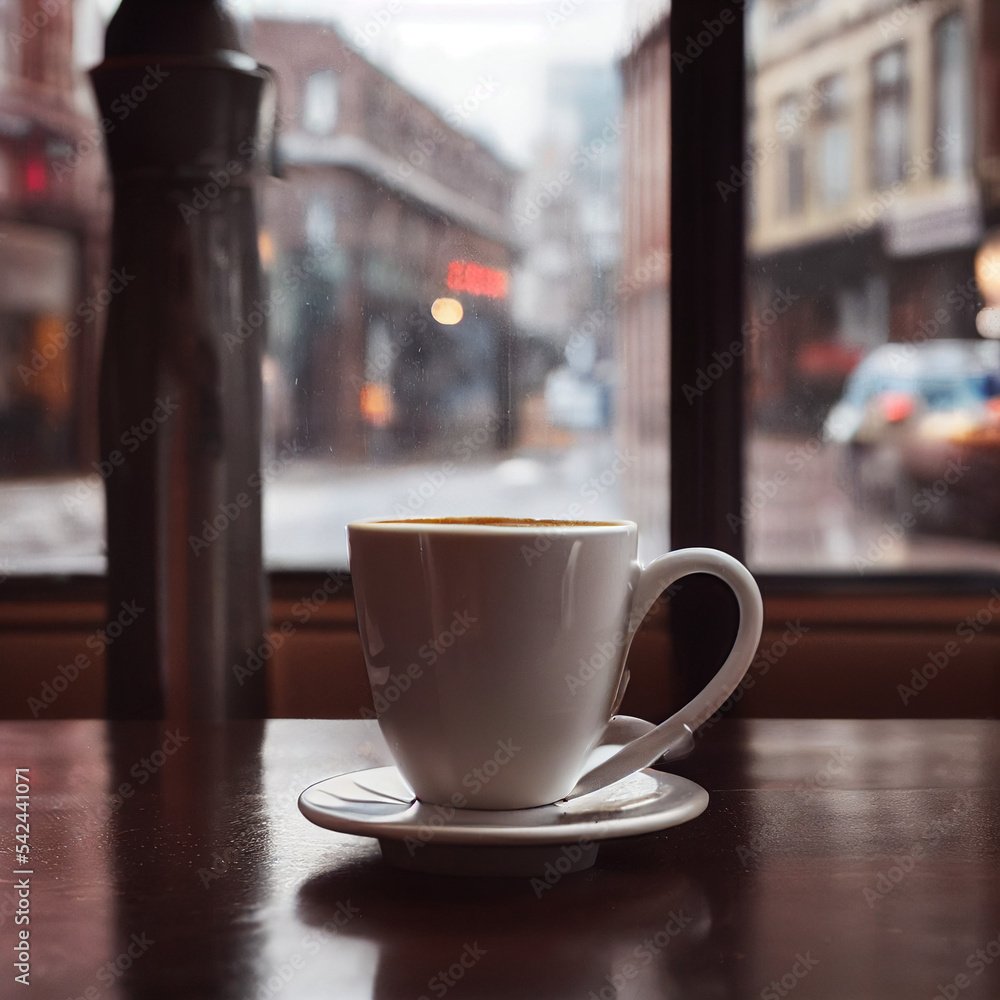 View from inside coffee shop - Artificial Intelligence generated View from inside coffee shop - Artificial Intelligence generated