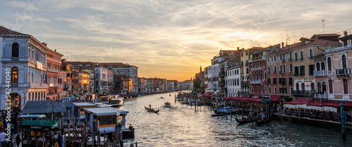 Canal Grande from famous Rialto Bridge at sunset, Venice, Italy