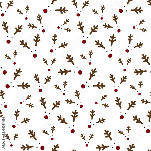 Seamless pattern with deer faces. Nose, horns and round eyes on white. Christmas or New Year background