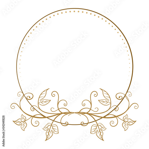 Vector round dotted frame. Ivy leaves and stems decoration.