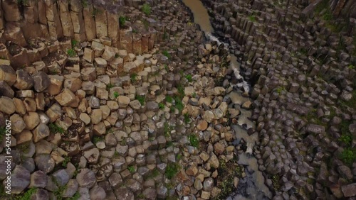 Aerial drone shot of prisms rocks