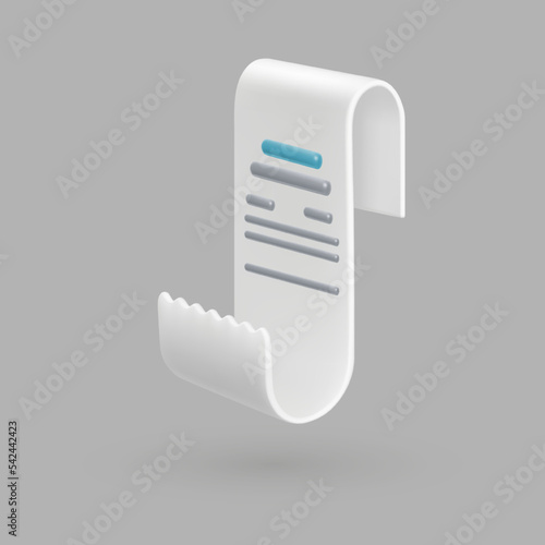 To do list or statement with financial information. Isolated bill or check, with text. Writing on piece of paper, document. Vector in three dimensional 3d style