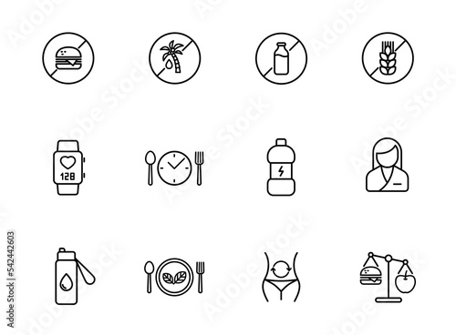 nutrition outline icons isolated on white background. nutrition line icons for web and ui design, mobile apps, print polygraphy and promo advertising business