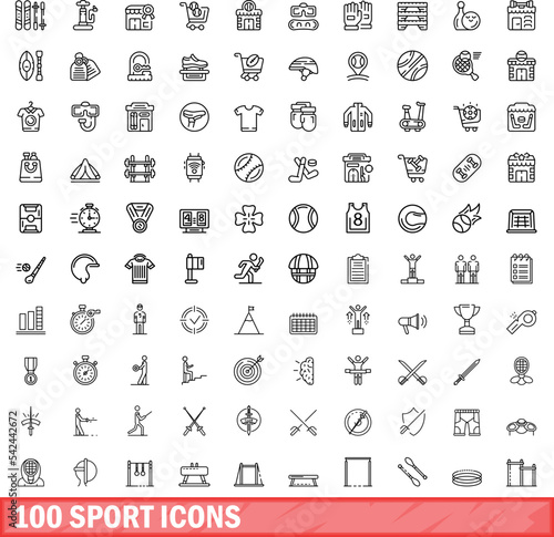 100 sport icons set. Outline illustration of 100 sport icons vector set isolated on white background