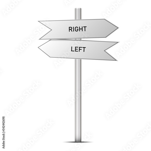 Left right direction way. Road arrow signpost vector icon. Signage signal sign highway board direction