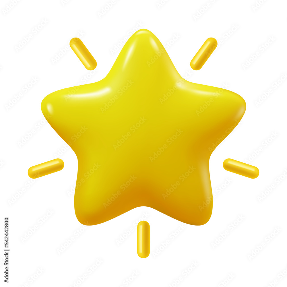 Fototapeta premium Shining and glowing star with rays, isolated celestial body. Radiant golden shape with twinkling and sparkling effect. Vector in three dimensional 3d style