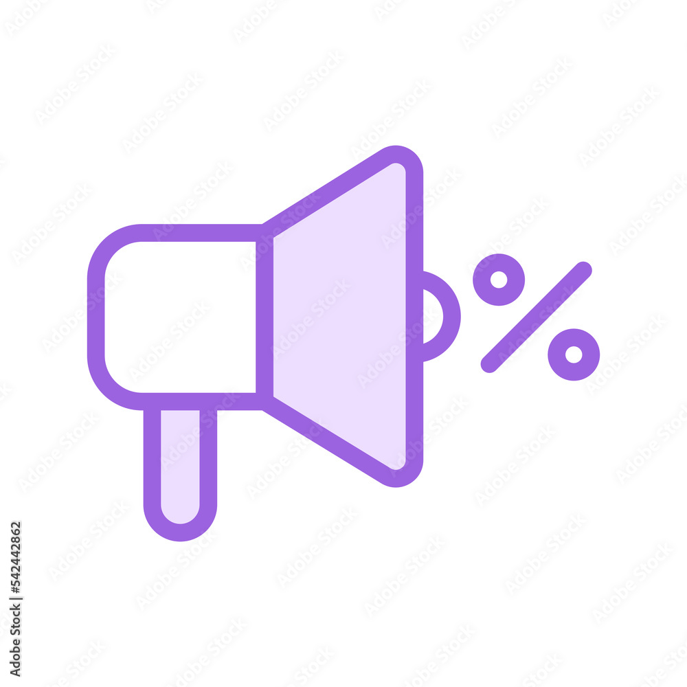 loudspeaker promotion line icon in two colors isolated on white background. loudspeaker promotion purple vector icon for web design, ui, mobile apps, print polygraphy and promo business