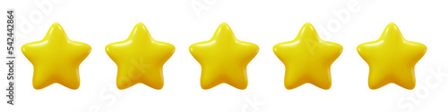 Greatest review, isolated golden five stars. Appraised service or performance, feedback or rating. Best assessment. Vector in three dimensional 3d style