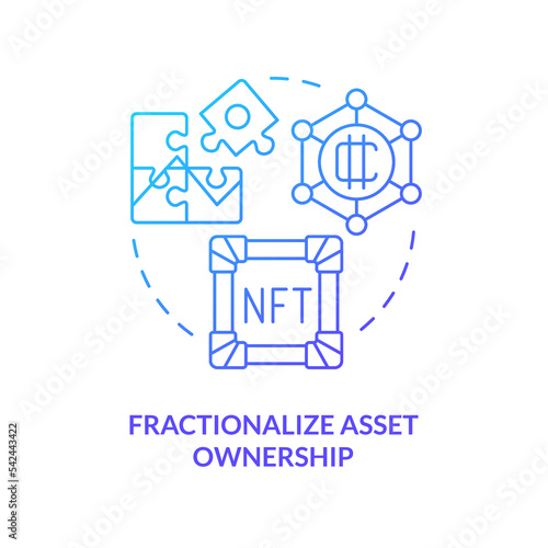 Fractionalize asset ownership blue gradient concept icon. Split control structure. NFT benefit abstract idea thin line illustration. Isolated outline drawing. Myriad Pro-Bold font used