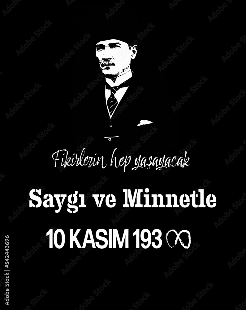 10 Kasım 1938 Mustafa Kemal Atatürk Death Day concept idea vertical vector.  Text translate: 10 November 1938 with respect and gratitude. Design for  social media post, website banner, poster, brochure. Stock Vector | Adobe  Stock