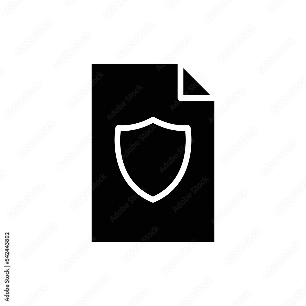 Paper document glyph icon illustration with shield. icon related to protect document, protect file. Simple vector design editable. Pixel perfect at 32 x 32 Paper document glyph icon illustration with shield. icon related to protect document, protect file. Simple vector design editable. Pixel perfect at 32 x 32