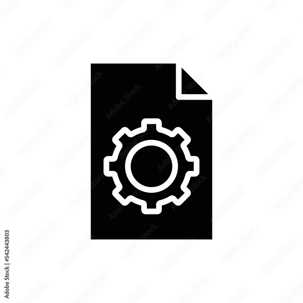 Paper document glyph icon illustration with gear. icon related to document in developing, file in developing. Simple vector design editable. Pixel perfect at 32 x 32 Paper document glyph icon illustration with gear. icon related to document in developing, file in developing. Simple vector design editable. Pixel perfect at 32 x 32
