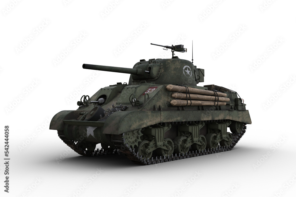 3D rendering of a military tank isolated on transparent background.