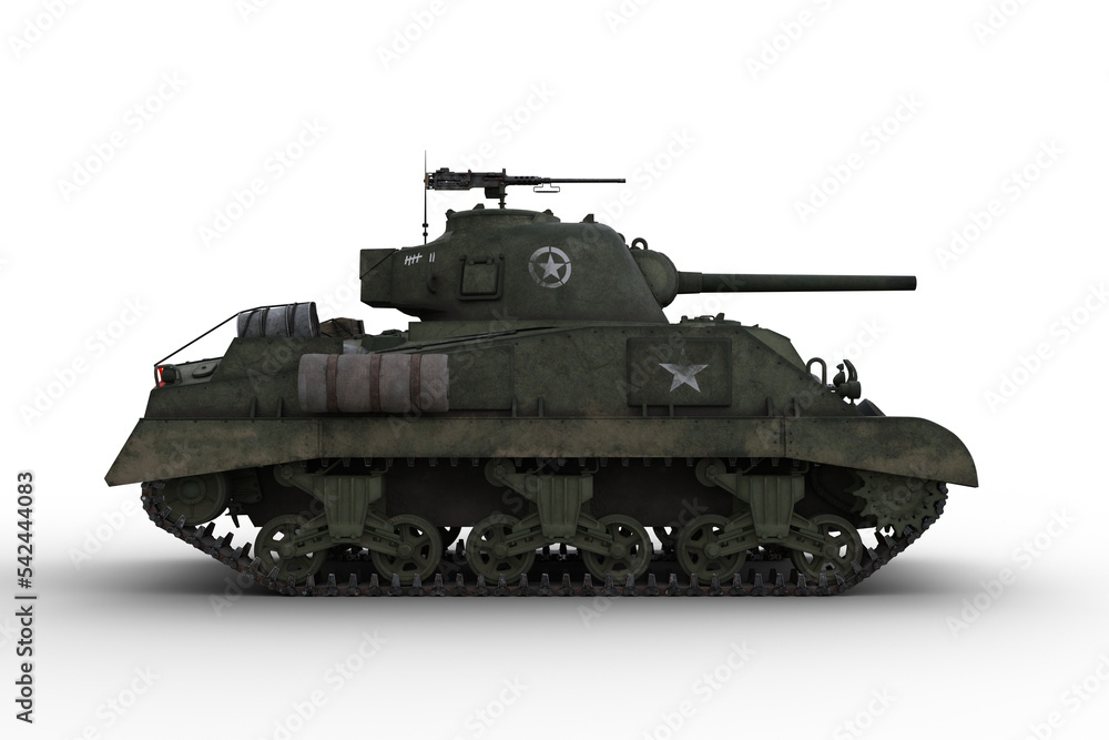 Side view 3D rendering of a military tank isolated on transparent background. Side view 3D rendering of a military tank isolated on transparent background.